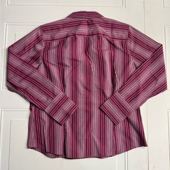 Eddie Bauer Maroon Pink Striped Button Down Shirt Wrinkle Resistant Size L - Picture 5 of 6